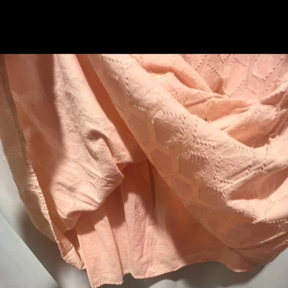 LOFT Blush Pink Textured Lace Flutter Sleeve Dress | Tie Neck | Tiered /Medium - Picture 6 of 6